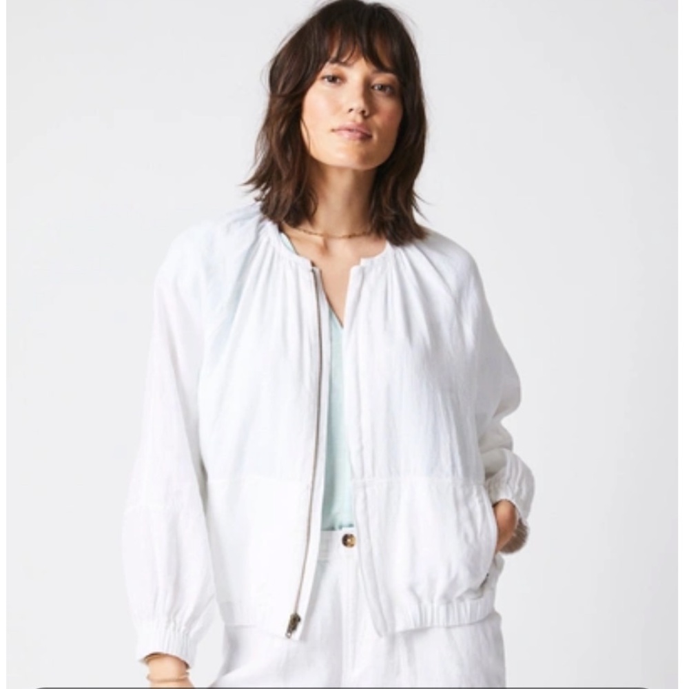 Billy Reid White linen feminine bomber Jacket